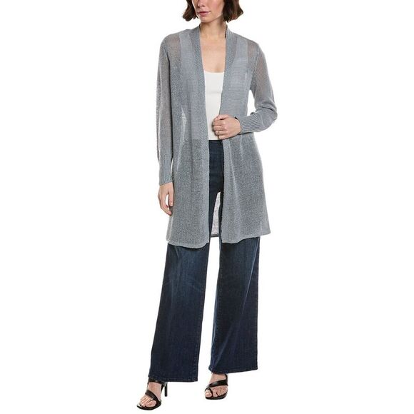 Eileen Fisher WomensPetite Long Linen-Blend Cardigan